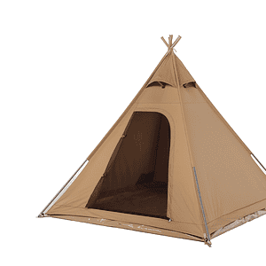 Hüttenzelt aus strapazierfähigem Stoff, ideal für Camping und Outdoor-Abenteuer, beige Farbe, mit robusten Stangen, einfache Auf- und Abbau, wetterbeständig, komfortabler Innenraum für Naturliebhaber.