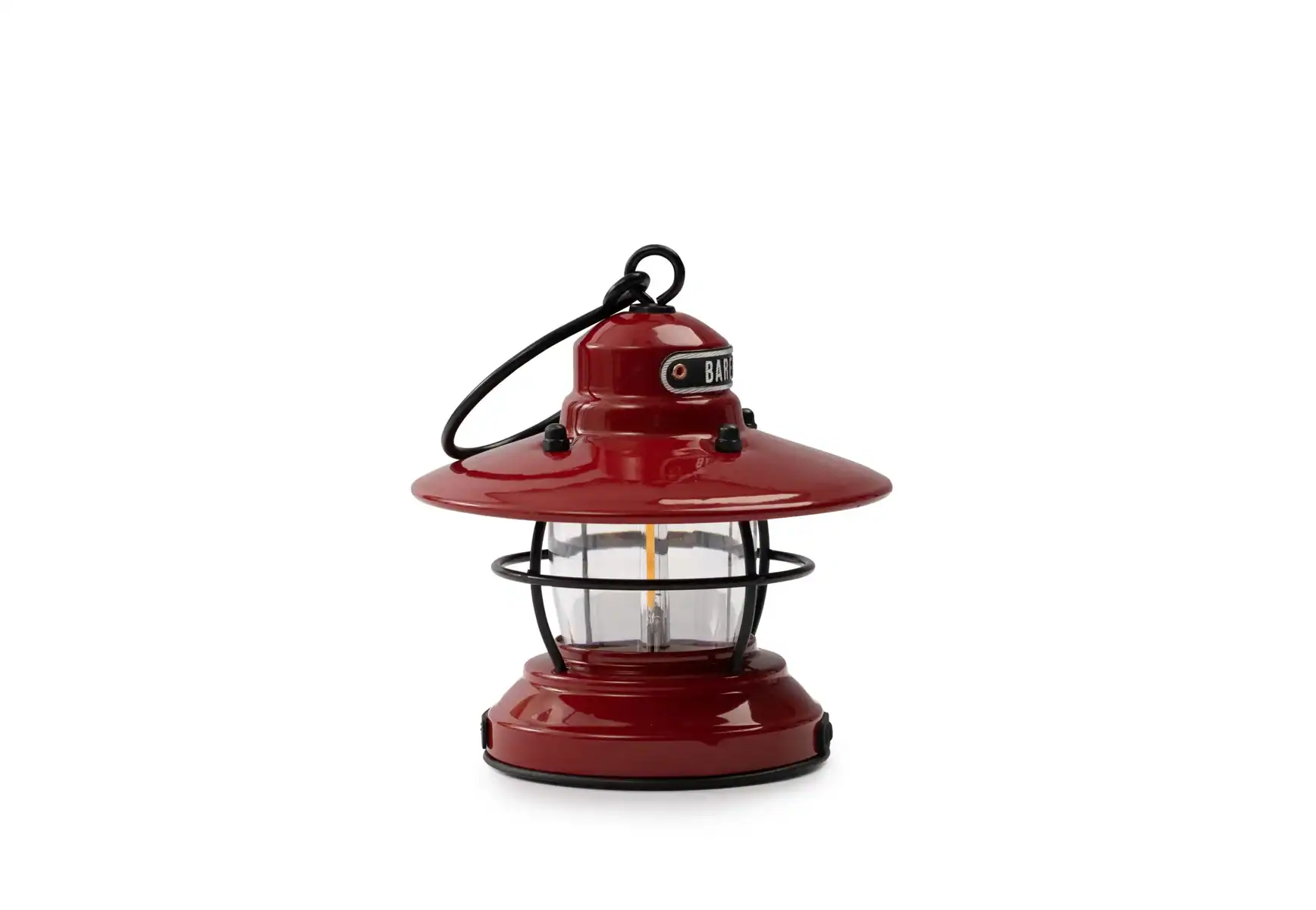 Leuchtende Laterne im Vintage-Stil, ideal für Garten und Camping, in rot mit Schutzgitter und robustem Design, perfekt für gemütliche Abende im Freien.