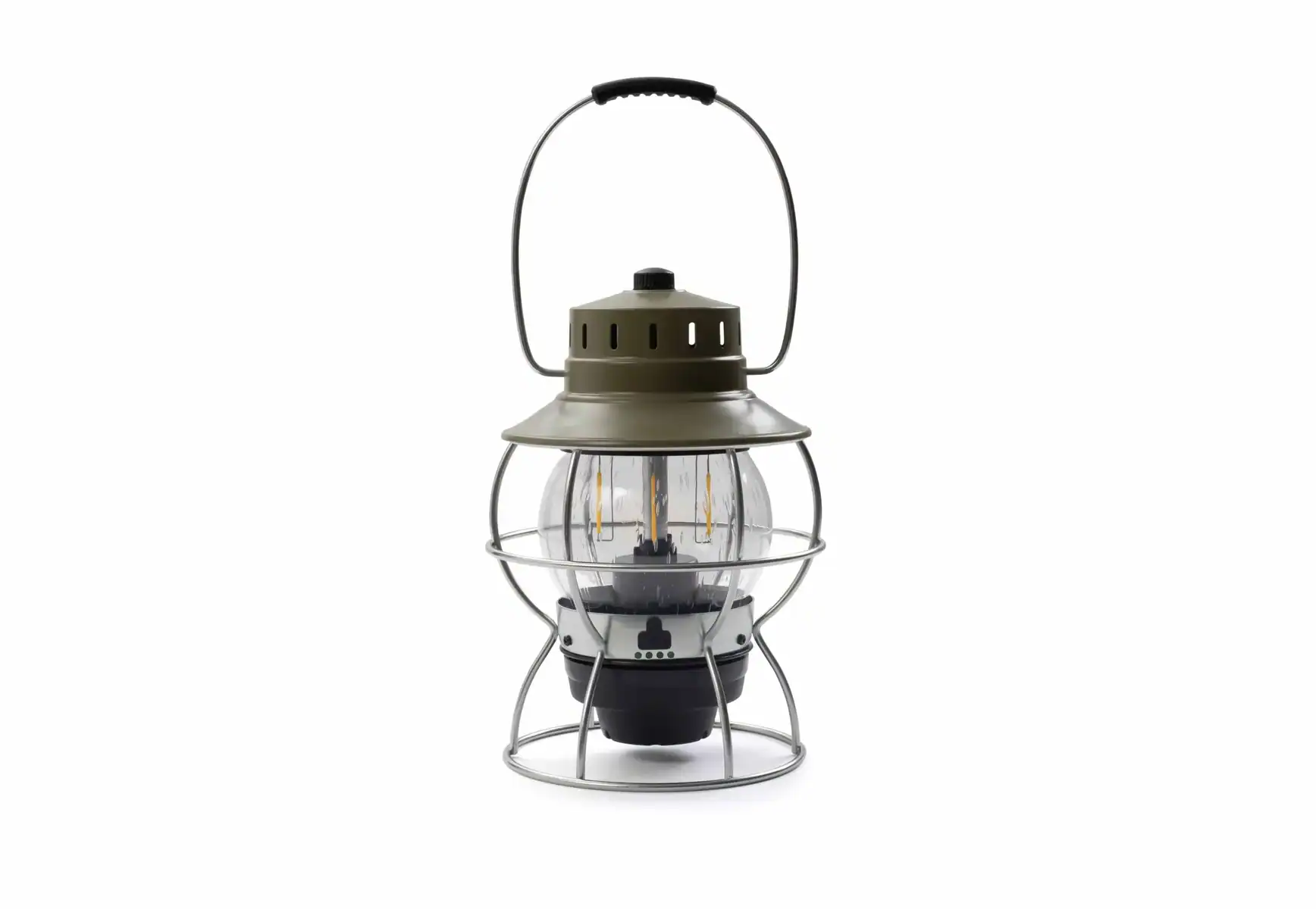 Leuchtende Laterne im Vintage-Stil, ideal für Camping und outdoor, mit robustem Metallrahmen, warmem Licht und tragbarem Design. Perfekt für Abenteuer in der Natur und gemütliche Abende draußen.