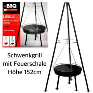 Feuerschale mit Grillrost, ideal für Lagerfeuer und Grillabende, Höhe 152 cm, aus robustem Metall, perfekt für Outdoor-Kochen und gemütliche Feuerstellen im Garten.